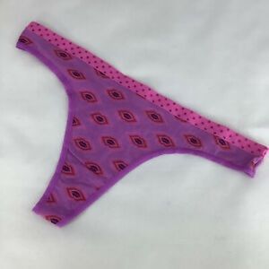 NWT WOMENS VICTORIAS SECRET Purple Lip Print Spotty Trim Thong SIZE XS👄💜💕💞💓🩲💗💖💘💝